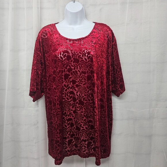 Vintage Lane Bryant Tee Velour Flocked Sheer Goth Whimsigoth Burnout Red 26/28 - Picture 1 of 9